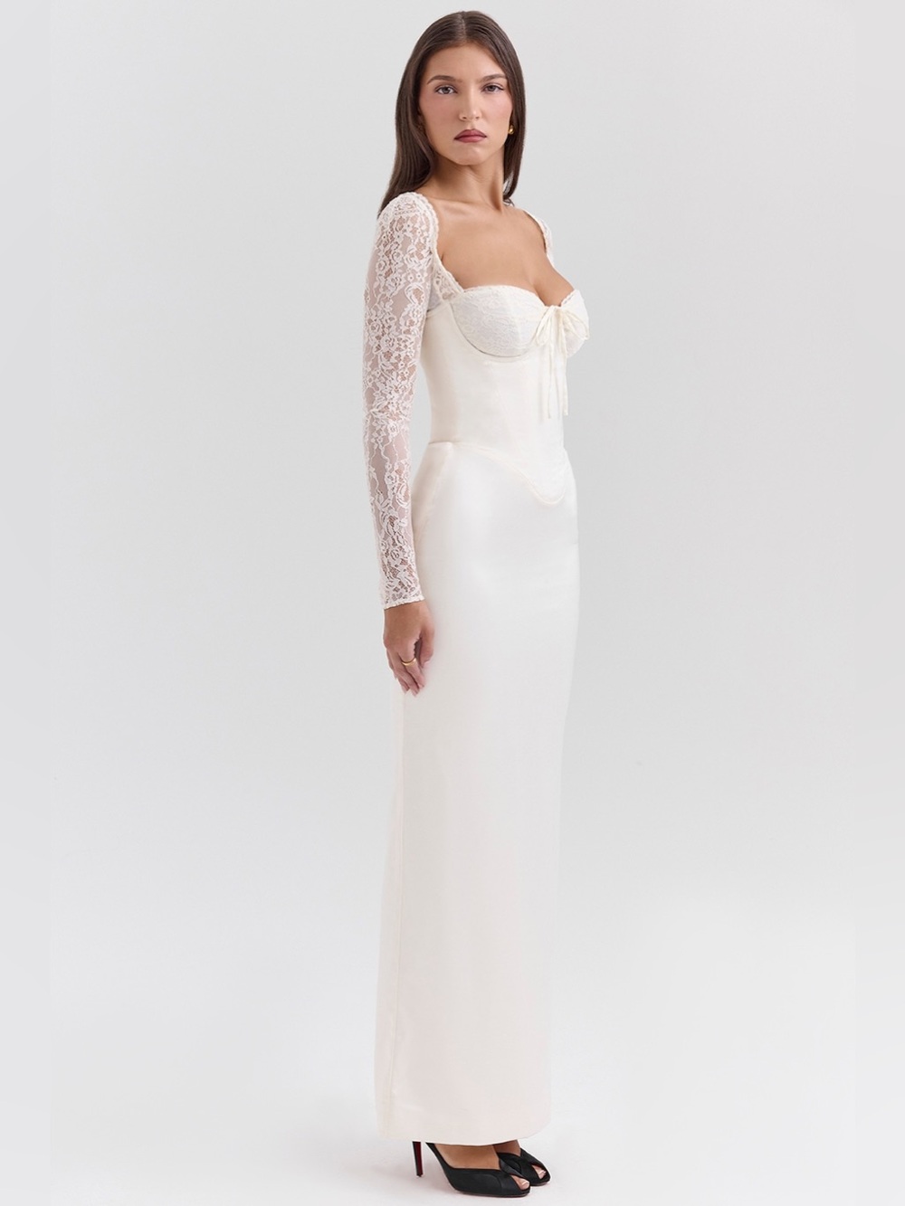 House of CB Perdi Vintage Ivory Satin Maxi Dress - Picture 4 of 13